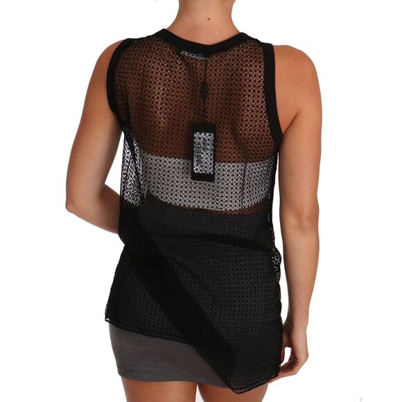 Dolce & Gabbana Geometric Mesh Sleeveless Top Women Black Tops & T-Shirts - Picture 2 of 4